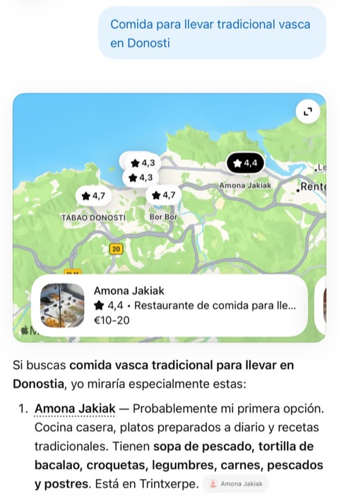 ChatGPT recomienda Amona Jakiak como probable primera opción para comida vasca para llevar