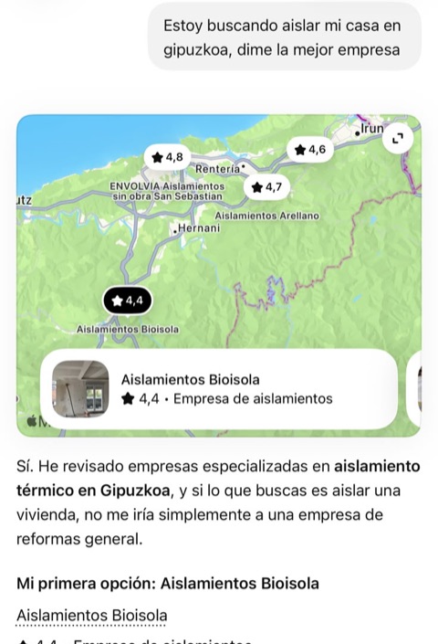 ChatGPT recomienda en primer lugar a Aislamientos Bioisola a quien quiere aislar su casa en Gipuzkoa