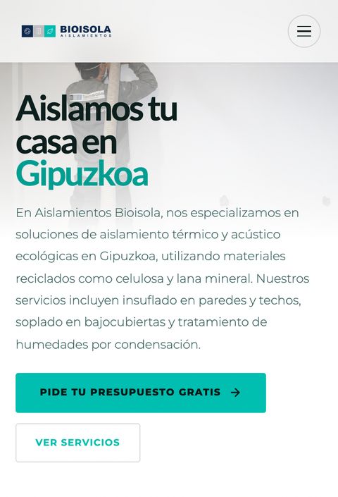 Portada de la web de Aislamientos Bioisola vista en el móvil