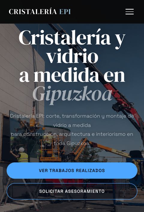 Portada de la web de Cristalería EPI vista en el móvil