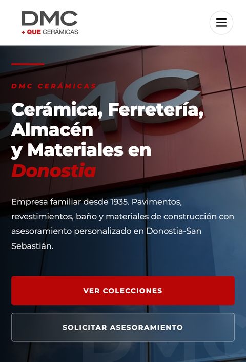 Portada de la web de DMC Cerámicas vista en el móvil